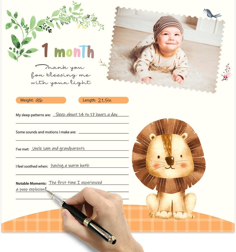 Monking Baby's First Year Calendar with Stickers by Bright Day - 1st Year Tracker - Baby Memory Book for Girls to Document and Cherish Baby First Year Milestones,- Milestone Keepsake for Baby Boy with Pocket - Image 5